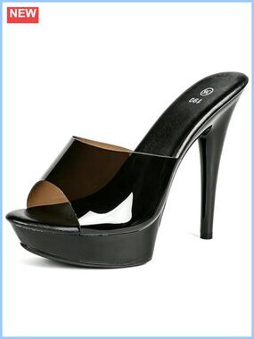 Clear Stiletto Slides Peep Toe Platform High Heels Jelly Mules Sandals